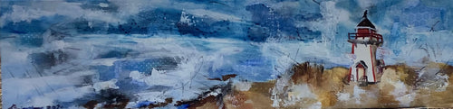 Winter Beach 6”x24” original painting by Denise Livingstone