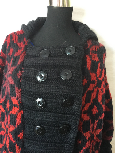 hand knit sweater coat in black and red