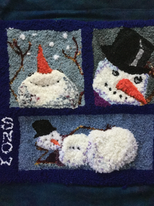 sculpted snowman rug hooked wall hanging