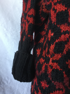 hand knit sweater coat in black and red