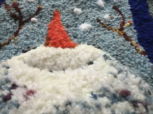 sculpted snowman rug hooked wall hanging