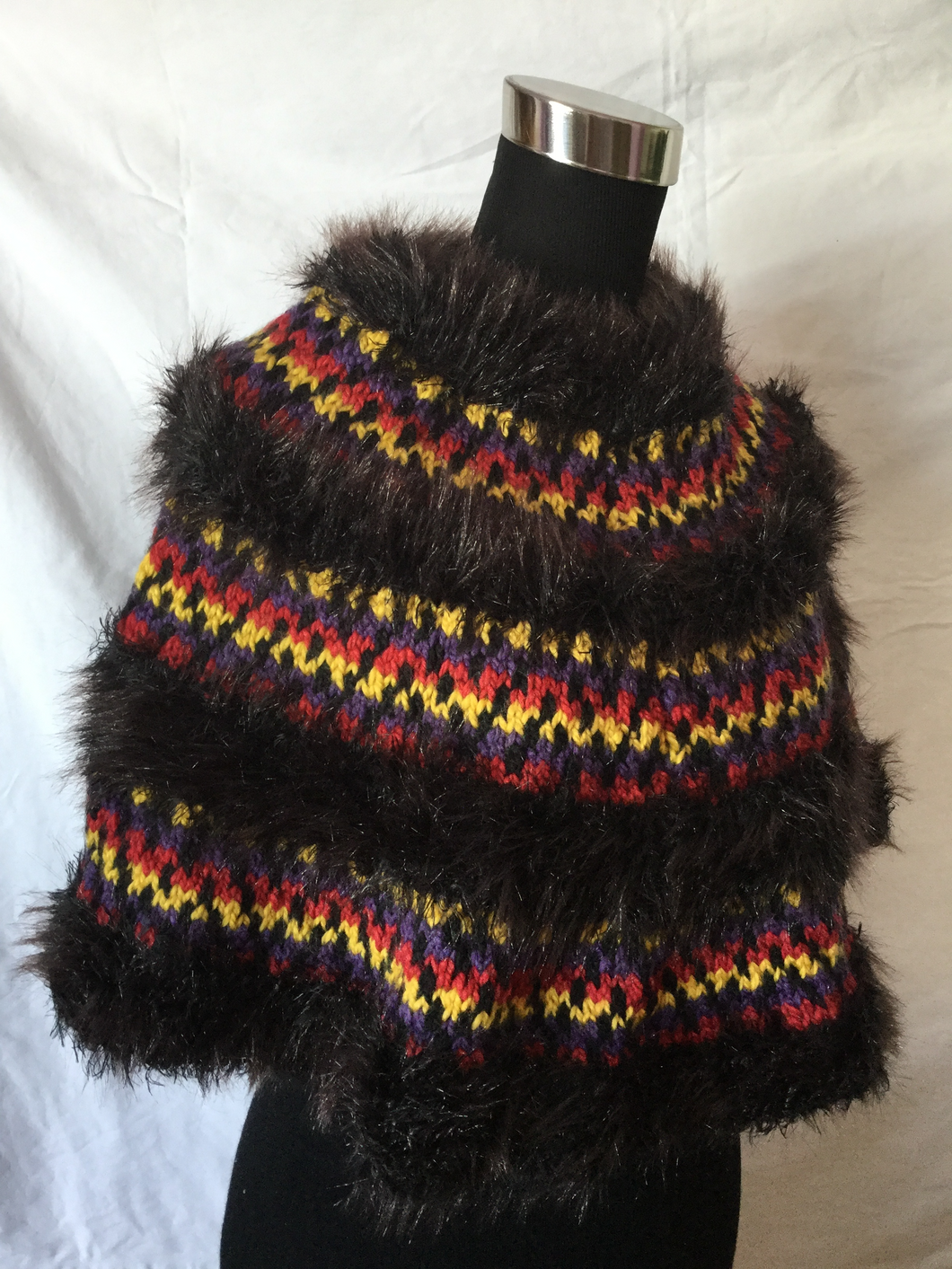 hand knit multi colored poncho