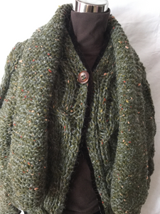 hand knit green tweed cardigan
