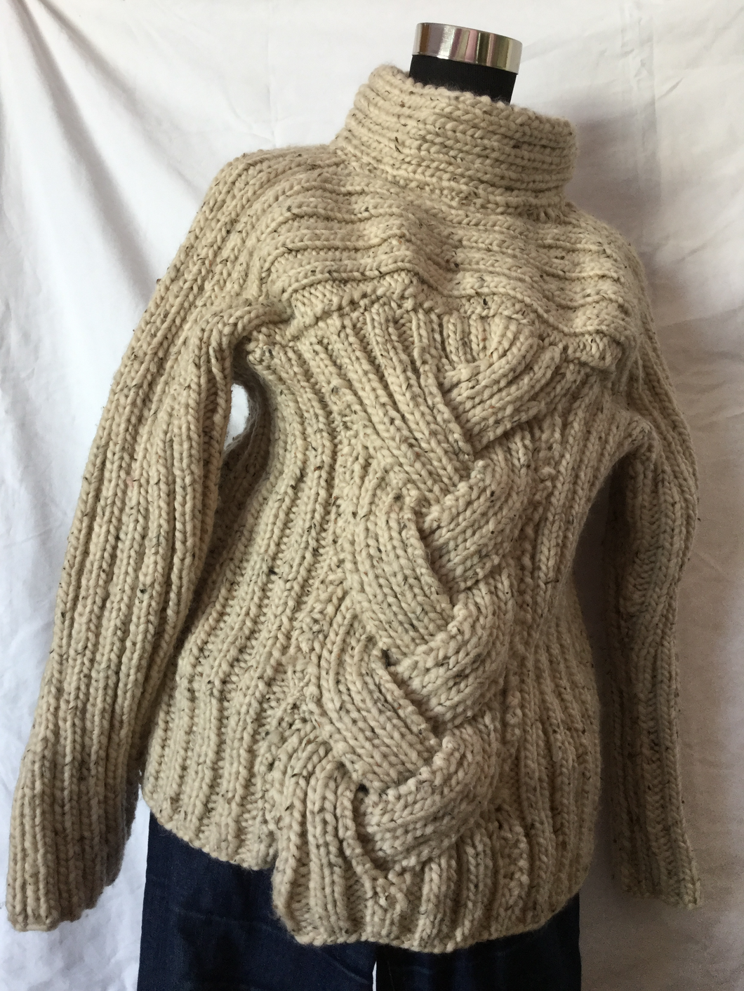 hand knit pullover in oatmeal tweed