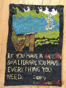 garden and a library hooked rug